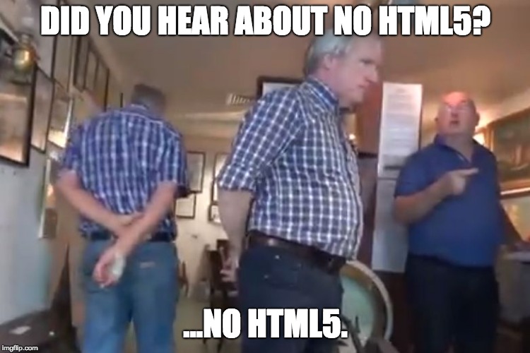Did you hear about the ___ | DID YOU HEAR ABOUT NO HTML5? ...NO HTML5. | image tagged in did you hear about the ___ | made w/ Imgflip meme maker