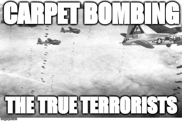 War is peace 
Ignorance is strength 
Freedom is slavery  | CARPET BOMBING; THE TRUE TERRORISTS | image tagged in 'murica,freedom,woke,truth | made w/ Imgflip meme maker