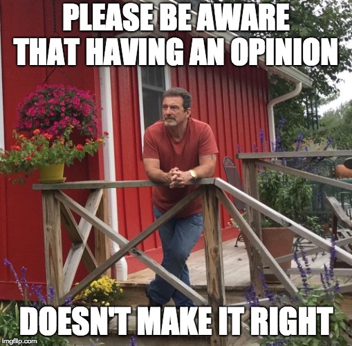 Pondering |  PLEASE BE AWARE THAT HAVING AN OPINION; DOESN'T MAKE IT RIGHT | image tagged in pondering | made w/ Imgflip meme maker