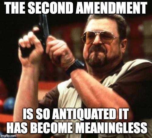 gun | THE SECOND AMENDMENT; IS SO ANTIQUATED IT HAS BECOME MEANINGLESS | image tagged in gun | made w/ Imgflip meme maker