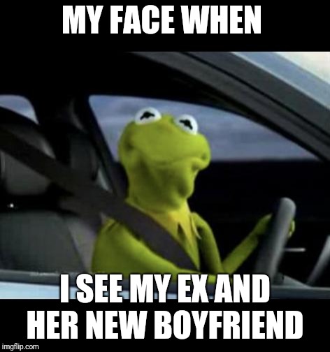 Kermit Driving | MY FACE WHEN; I SEE MY EX AND HER NEW BOYFRIEND | image tagged in kermit driving | made w/ Imgflip meme maker