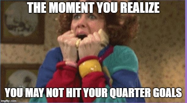 freaking out 2 | THE MOMENT YOU REALIZE; YOU MAY NOT HIT YOUR QUARTER GOALS | image tagged in freaking out 2 | made w/ Imgflip meme maker