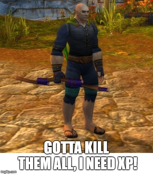 World Of Warcraft Peasant | GOTTA KILL THEM ALL, I NEED XP! | image tagged in world of warcraft peasant | made w/ Imgflip meme maker