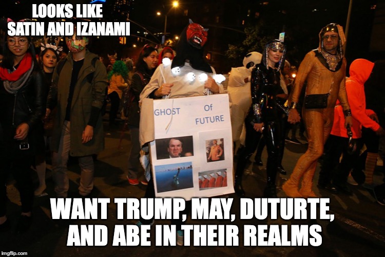 Devil Mask | LOOKS LIKE SATIN AND IZANAMI; WANT TRUMP, MAY, DUTURTE, AND ABE IN THEIR REALMS | image tagged in devil,satin,memes,halloween | made w/ Imgflip meme maker