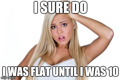 Dumb Blonde | I SURE DO I WAS FLAT UNTIL I WAS 10 | image tagged in dumb blonde | made w/ Imgflip meme maker