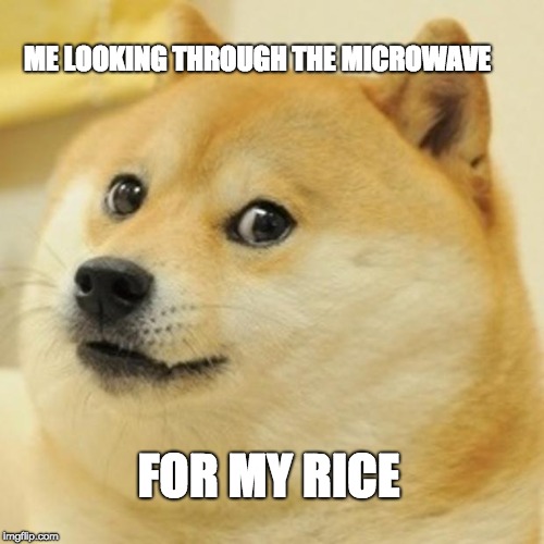 Much wait | ME LOOKING THROUGH THE MICROWAVE; FOR MY RICE | image tagged in memes,doge,microwave,rice | made w/ Imgflip meme maker
