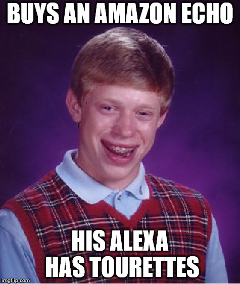 Bad Luck Brian Meme | BUYS AN AMAZON ECHO; HIS ALEXA HAS TOURETTES | image tagged in memes,bad luck brian | made w/ Imgflip meme maker