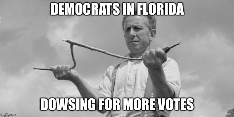 Where are the votes hiding? | DEMOCRATS IN FLORIDA; DOWSING FOR MORE VOTES | image tagged in dowsing,democrats,florida recount,political meme,memes | made w/ Imgflip meme maker