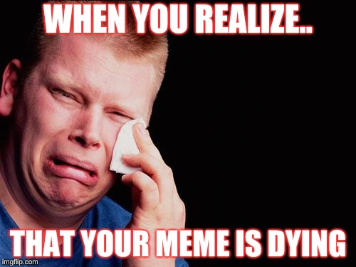 tissue crying man | WHEN YOU REALIZE.. THAT YOUR MEME IS DYING | image tagged in tissue crying man,when you realize,oof,feels bad man,feel the bern | made w/ Imgflip meme maker