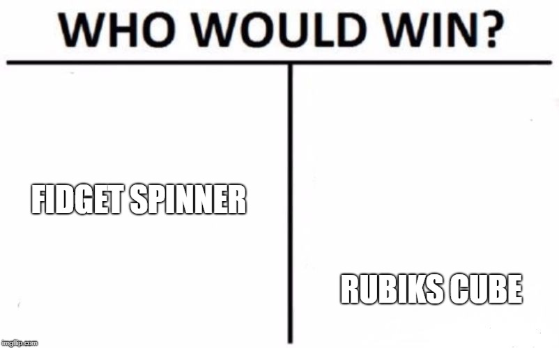 Who Would Win? Meme | FIDGET SPINNER; RUBIKS CUBE | image tagged in memes,who would win | made w/ Imgflip meme maker