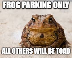 Others Will Be Toad | FROG PARKING ONLY; ALL OTHERS WILL BE TOAD | image tagged in frog,frogs,toad,toads,tow truck | made w/ Imgflip meme maker