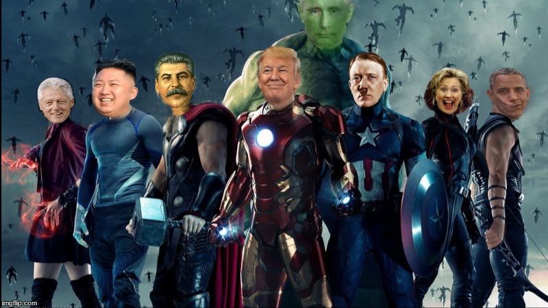 Political Avengers | image tagged in avengers,trump,hitler,putin,polotics,obama | made w/ Imgflip meme maker