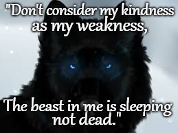 Wolf Wisdom | "Don't consider my kindness; as my weakness, The beast in me is sleeping; not dead." | image tagged in animals,native american,native americans,indians,wolf,wolves | made w/ Imgflip meme maker