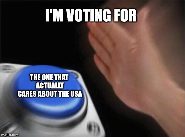Blank Nut Button Meme | I'M VOTING FOR THE ONE THAT ACTUALLY CARES ABOUT THE USA | image tagged in memes,blank nut button | made w/ Imgflip meme maker