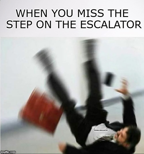 image tagged in escalator fall | made w/ Imgflip meme maker