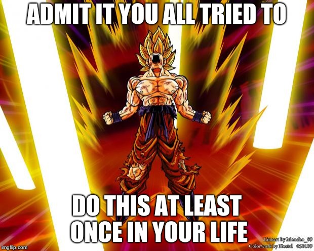 Come on you know you do | ADMIT IT YOU ALL TRIED TO; DO THIS AT LEAST ONCE IN YOUR LIFE | image tagged in goku dbz wikia becky hijabi | made w/ Imgflip meme maker