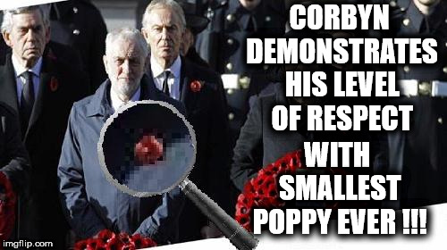 Corbyn - Remembrance Sunday 2018 | CORBYN DEMONSTRATES HIS LEVEL OF RESPECT; WITH SMALLEST POPPY EVER !!! | image tagged in wearecorbyn,labourisdead,cultofcorbyn,weaintcorbyn,communist socialist,anti-royal | made w/ Imgflip meme maker