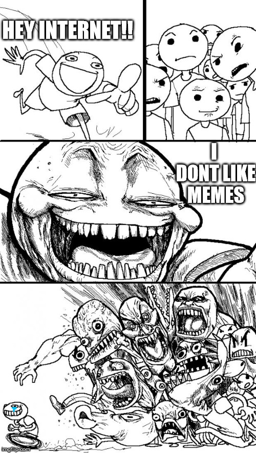 Hey Internet | HEY INTERNET!! I DONT LIKE MEMES | image tagged in memes,hey internet | made w/ Imgflip meme maker