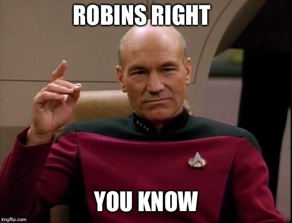 Picard Make it so | ROBINS RIGHT YOU KNOW | image tagged in picard make it so | made w/ Imgflip meme maker