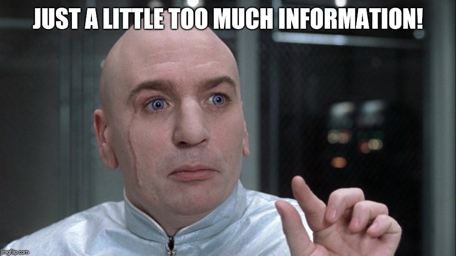 Dr Evil little bit HD Wide Screen | JUST A LITTLE TOO MUCH INFORMATION! | image tagged in dr evil little bit hd wide screen | made w/ Imgflip meme maker