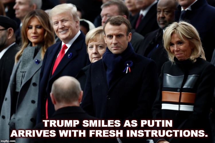 "O Vlad, help me in my hour of need!" | TRUMP SMILES AS PUTIN ARRIVES WITH FRESH INSTRUCTIONS. | image tagged in trump,putin,instructions | made w/ Imgflip meme maker