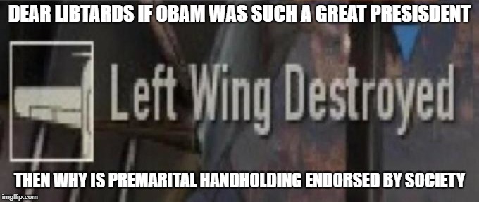DEAR LIBTARDS IF OBAM WAS SUCH A GREAT PRESISDENT THEN WHY IS PREMARITAL HANDHOLDING ENDORSED BY SOCIETY | made w/ Imgflip meme maker