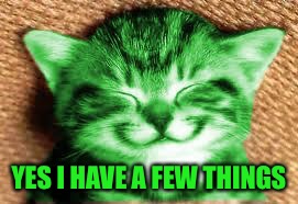 happy RayCat | YES I HAVE A FEW THINGS | image tagged in happy raycat | made w/ Imgflip meme maker