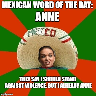 MEXICAN WORD OF THE DAY:; ANNE; THEY SAY I SHOULD STAND AGAINST VIOLENCE, BUT I ALREADY ANNE | image tagged in mexican anne aly | made w/ Imgflip meme maker