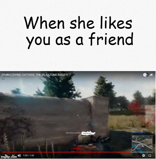friendzone | When she likes you as a friend | image tagged in pubg,friendzoned | made w/ Imgflip meme maker