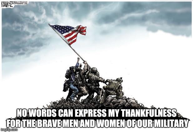 Veterans Day | NO WORDS CAN EXPRESS MY THANKFULNESS FOR THE BRAVE MEN AND WOMEN OF OUR MILITARY | image tagged in veterans day | made w/ Imgflip meme maker