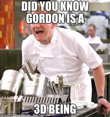Chef Gordon Ramsay | DID YOU KNOW GORDON IS A; 3D BEING | image tagged in memes,chef gordon ramsay | made w/ Imgflip meme maker