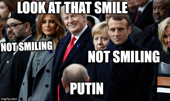 Trump Sees Putin | LOOK AT THAT SMILE; NOT SMILING; NOT SMILING; PUTIN | image tagged in donald trump,vladimir putin | made w/ Imgflip meme maker