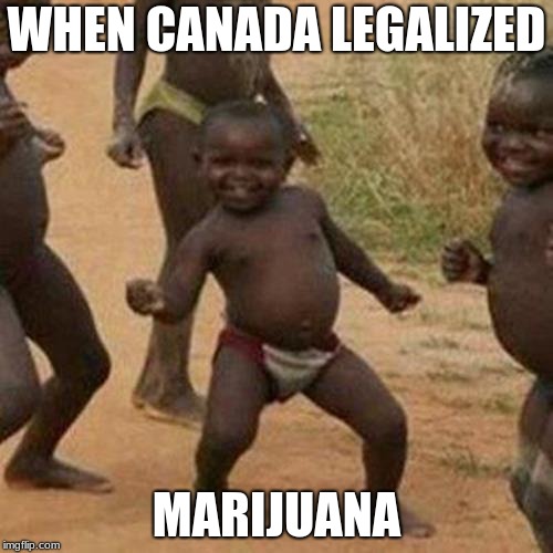 Third World Success Kid | WHEN CANADA LEGALIZED; MARIJUANA | image tagged in memes,third world success kid | made w/ Imgflip meme maker