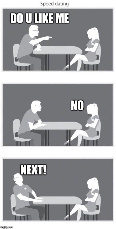 Well it is fast. | DO U LIKE ME; NO; NEXT! | image tagged in speed dating,cool | made w/ Imgflip meme maker