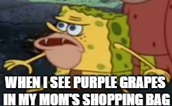 Spongegar Meme | WHEN I SEE PURPLE GRAPES IN MY MOM'S SHOPPING BAG | image tagged in memes,spongegar | made w/ Imgflip meme maker