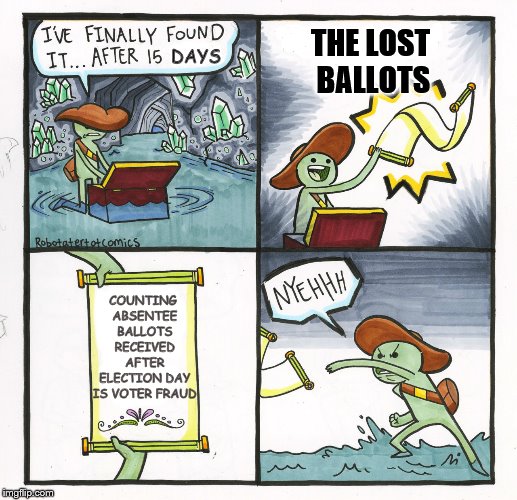 Meanwhile, somewhere in Florida. | THE LOST BALLOTS; DAYS; COUNTING ABSENTEE BALLOTS RECEIVED AFTER ELECTION DAY IS VOTER FRAUD | image tagged in memes,the scroll of truth,voter fraud,florida | made w/ Imgflip meme maker