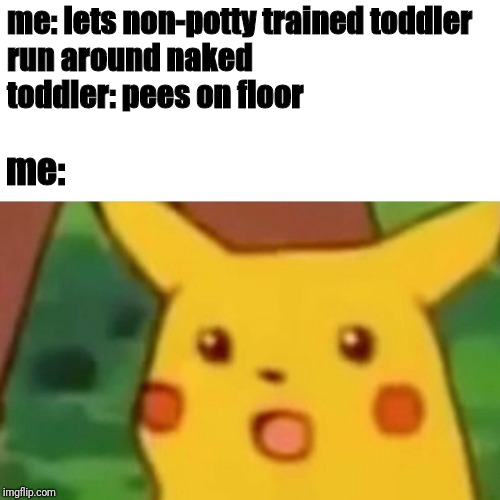 Surprised Pikachu Meme | me: lets non-potty trained toddler run around naked
                                  toddler: pees on floor; me: | image tagged in memes,surprised pikachu | made w/ Imgflip meme maker