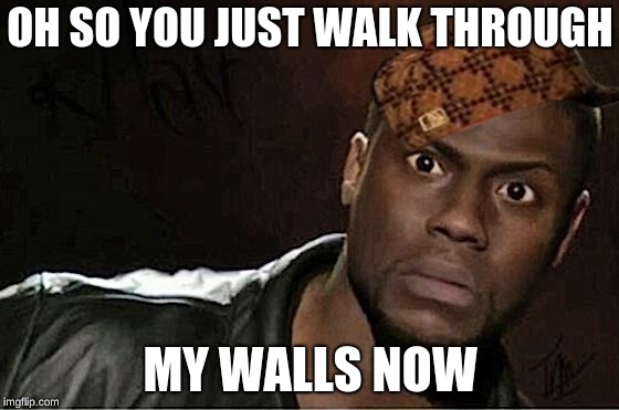 Kevin Hart Meme | OH SO YOU JUST WALK THROUGH; MY WALLS NOW | image tagged in memes,kevin hart,scumbag | made w/ Imgflip meme maker