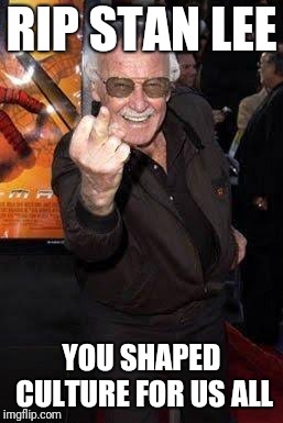 Stan Lee 2016 | RIP STAN LEE YOU SHAPED CULTURE FOR US ALL | image tagged in stan lee 2016 | made w/ Imgflip meme maker