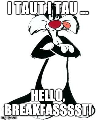 Sylvester the Cat | I TAUT I TAU ... HELLO, BREAKFASSSST! | image tagged in sylvester the cat | made w/ Imgflip meme maker