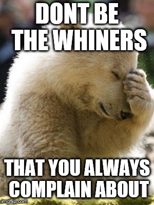 Facepalm Bear Meme | DONT BE THE WHINERS THAT YOU ALWAYS COMPLAIN ABOUT | image tagged in memes,facepalm bear | made w/ Imgflip meme maker