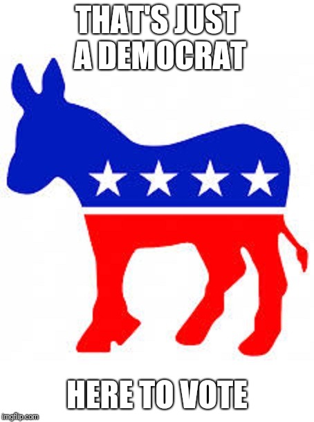 Democrat donkey | THAT'S JUST A DEMOCRAT HERE TO VOTE | image tagged in democrat donkey | made w/ Imgflip meme maker