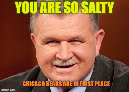 You are so salty | YOU ARE SO SALTY; CHICAGO BEARS ARE IN FIRST PLACE | image tagged in chicago bears,bears,packers,green bay packers,packers suck,gobears | made w/ Imgflip meme maker