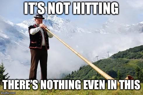 Ricola Horn | IT’S NOT HITTING; THERE’S NOTHING EVEN IN THIS | image tagged in ricola horn | made w/ Imgflip meme maker