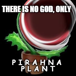 P I R A H N A    P L A N T | THERE IS NO GOD, ONLY; P I R A H N A; P L A N T | image tagged in p i r a h n a  p l a n t | made w/ Imgflip meme maker