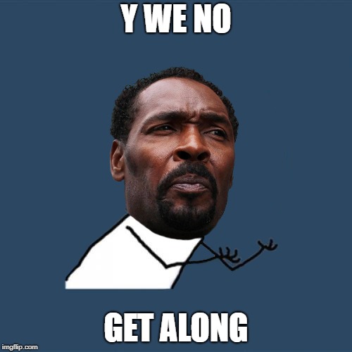 Can We All Get Along? | Y WE NO; GET ALONG | image tagged in rodney king,get along,y u no | made w/ Imgflip meme maker