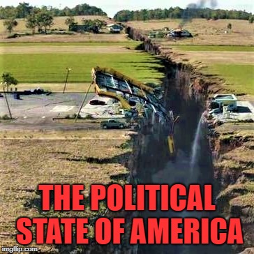The Political State of America | THE POLITICAL STATE OF AMERICA | image tagged in earthquake,division,politics | made w/ Imgflip meme maker