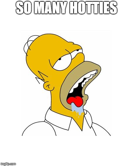Homer Simpson Drooling | SO MANY HOTTIES | image tagged in homer simpson drooling | made w/ Imgflip meme maker