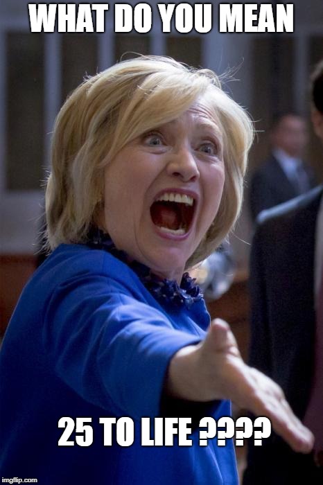 WTF Hillary | WHAT DO YOU MEAN; 25 TO LIFE ???? | image tagged in wtf hillary | made w/ Imgflip meme maker