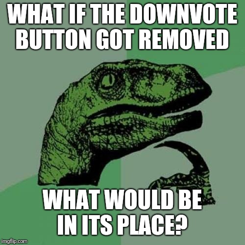 Philosoraptor Meme | WHAT IF THE DOWNVOTE BUTTON GOT REMOVED; WHAT WOULD BE IN ITS PLACE? | image tagged in memes,philosoraptor | made w/ Imgflip meme maker